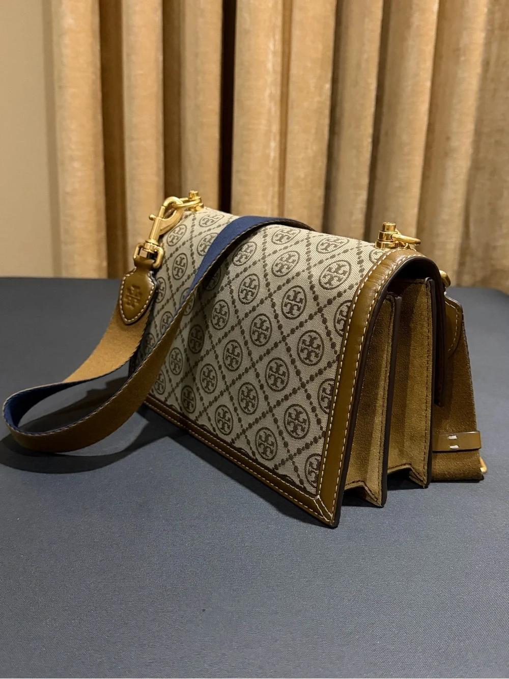 Tory Burch Tan Logo-Print Canvas Crossbody Bag
